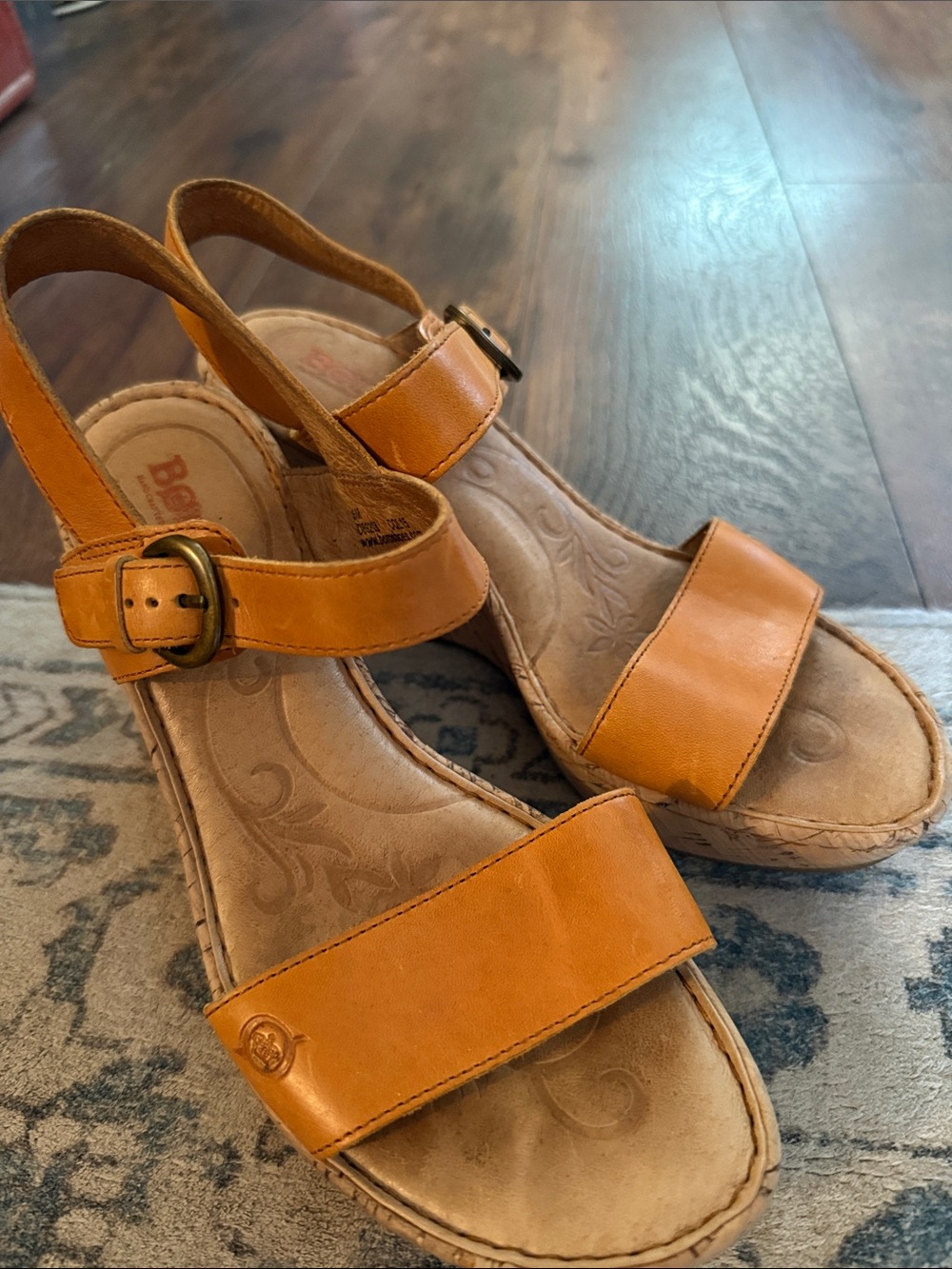 Born Amber Leather Buckle-Strap Sandals in Orange-Tan
